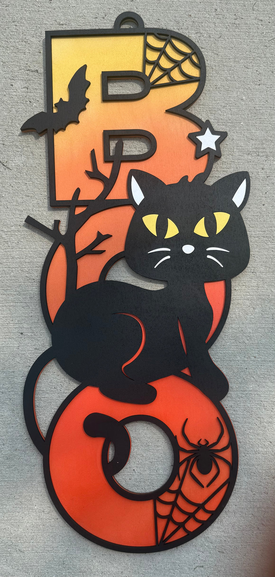 BOO! Black Cat Halloween Door Sign