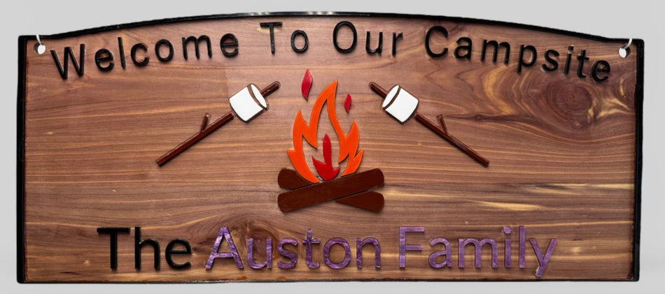 Custom Wooden & Acrylic Campsite Sign