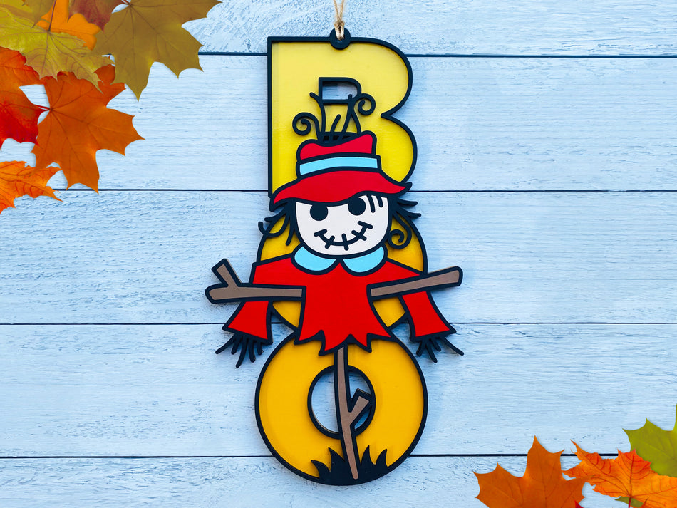 BOO! Fall Scarecrow Door Sign
