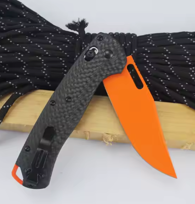 Black Carbon Fiber & Orange Folding Knife